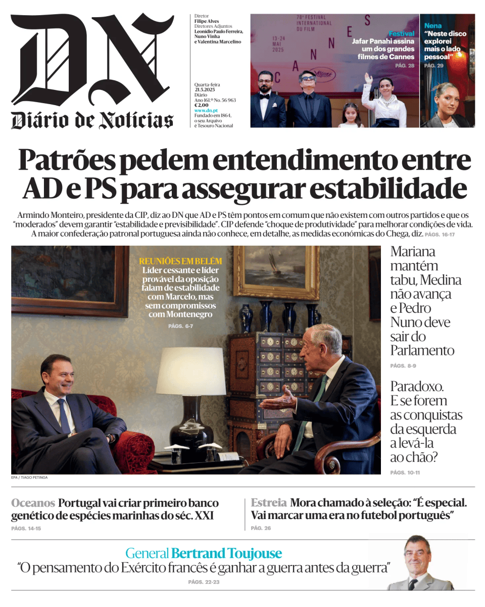 Prima-pagina-Diario de Noticias-edizione-di-oggi-20250521